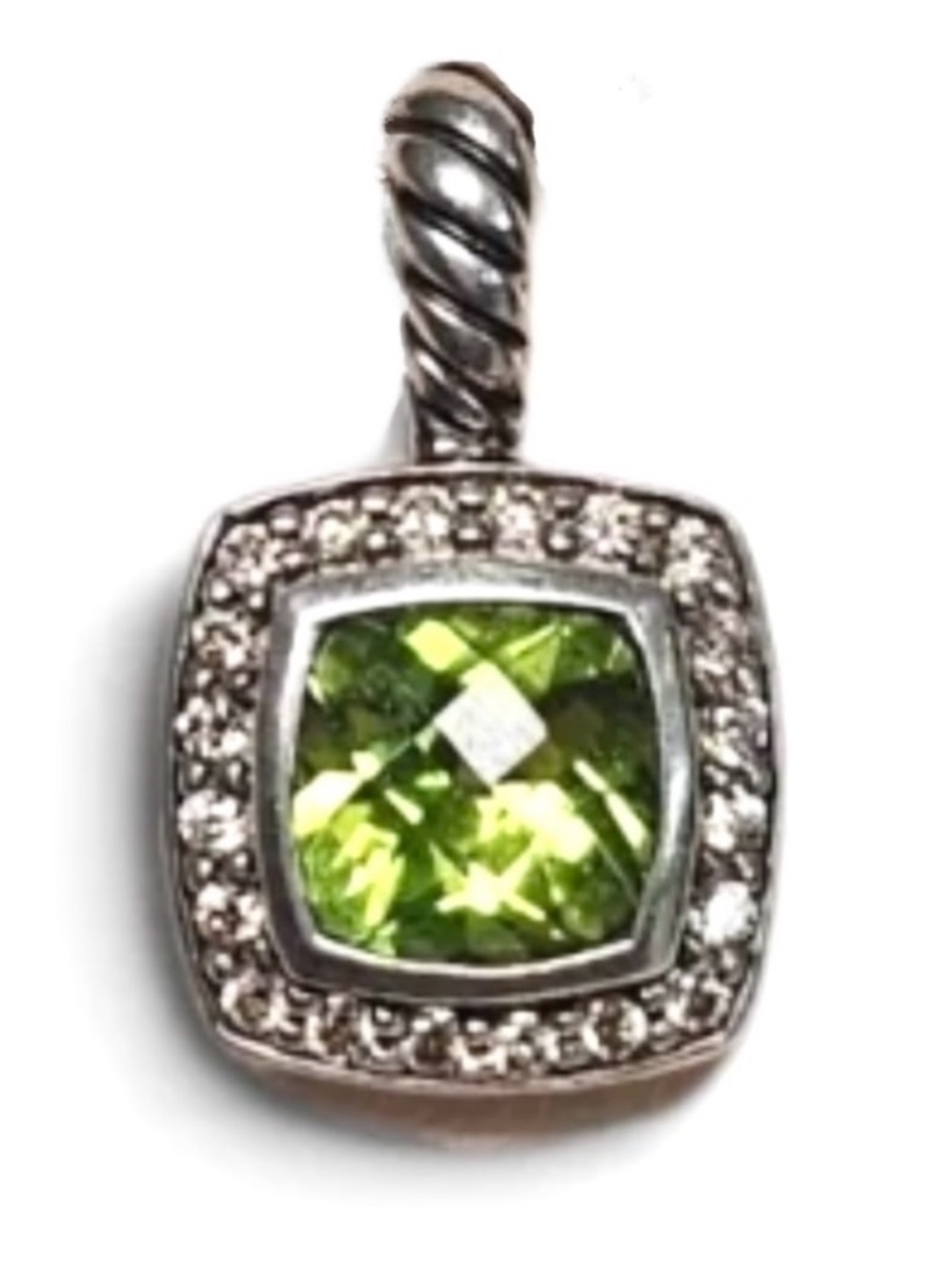 David Yurman Petite Albion Sterling Diamond Peridot Necklace Charm